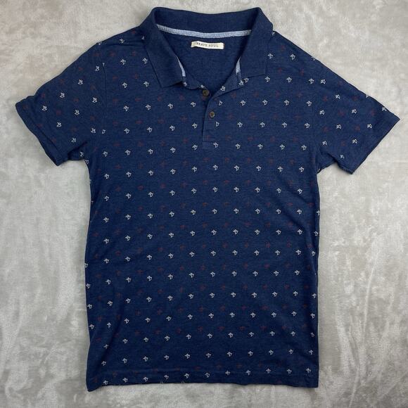 Brave Soul London Mens Small Birds Print Midnight Blue Polo Shirt Preppy Geeky - Picture 11 of 12